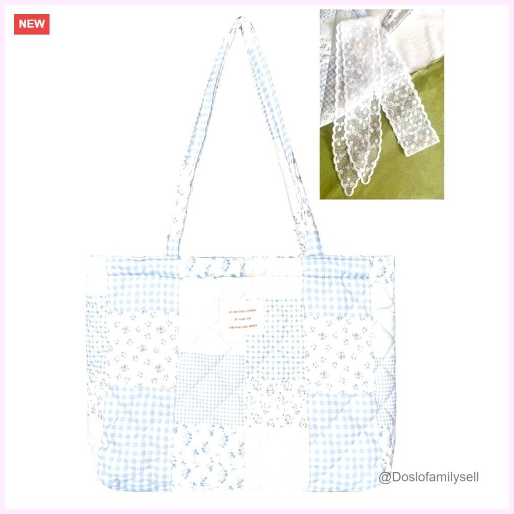 Medium Quilted Cotton Tote Bag with Multiple Pockets for Daily Use